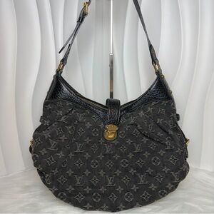 LOUIS VUITTON Monogram Denim Slightly Hobo Shoulder Bag Carbon Grey